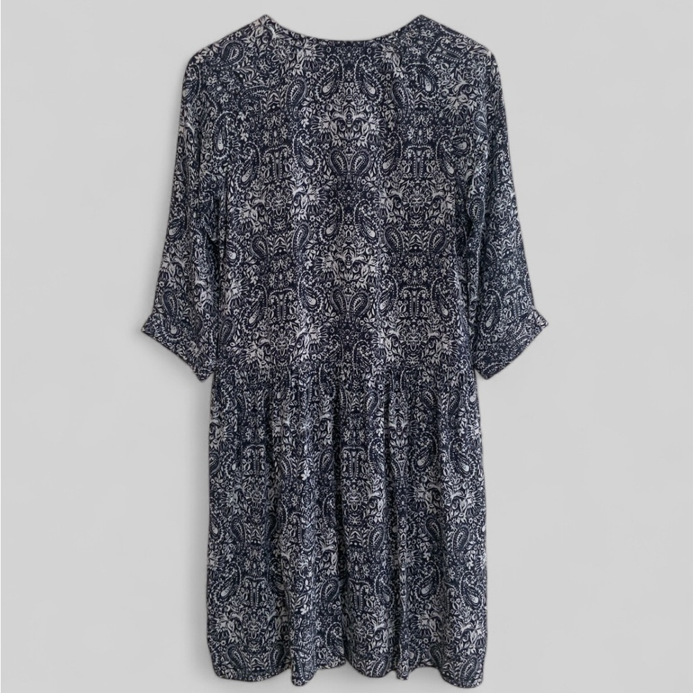 Garnet Hill Dress Gathered Drop Waist V-Neck Paisley Pockets Blue Women’s Size 2 - Picture 7 of 14